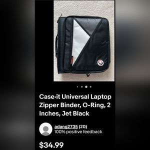 Case-it Universal Laptop Zipper Binder O-Ring, 2 inches